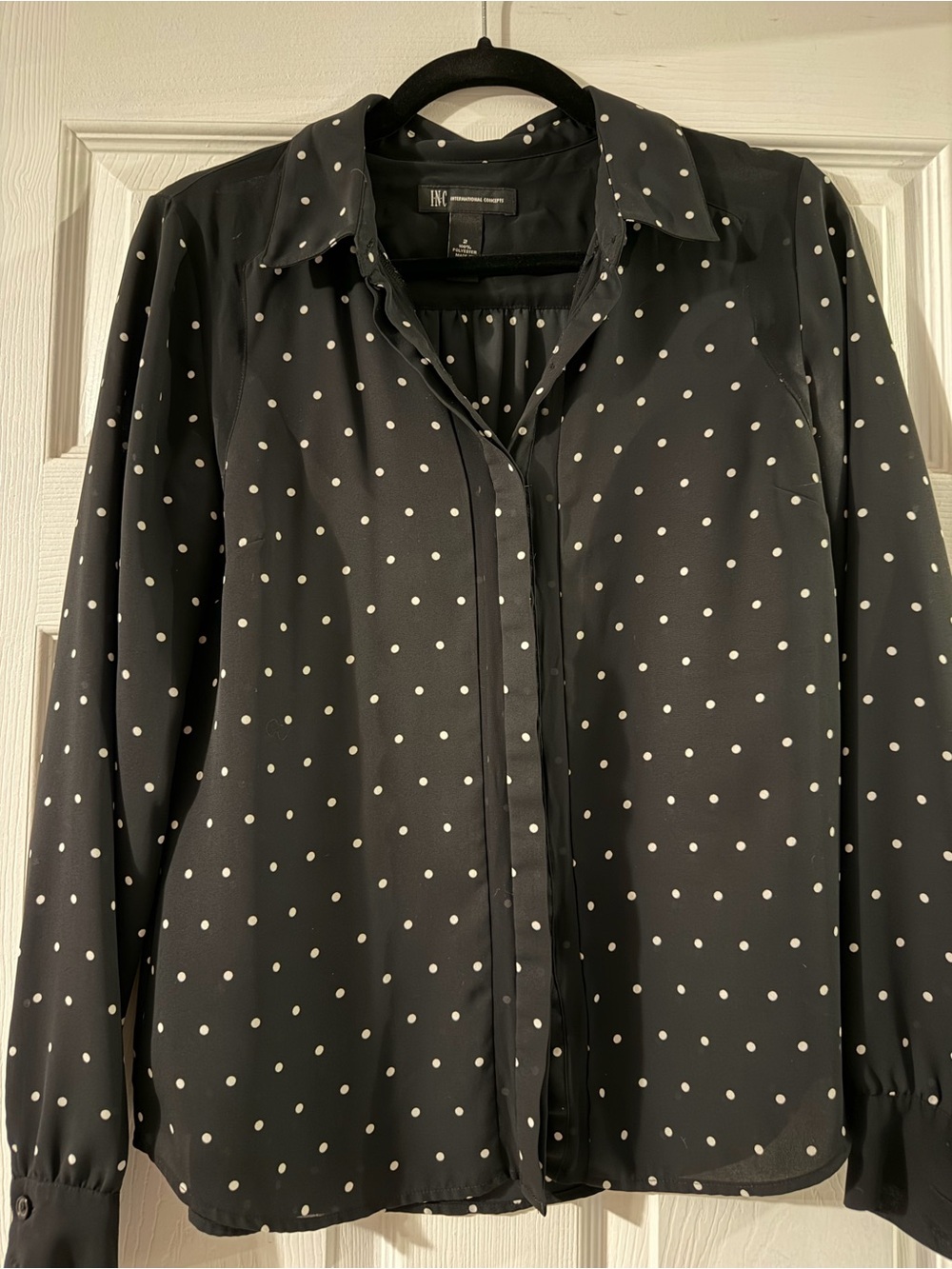 INC International Concepts Black and White Polka Dot Blouse